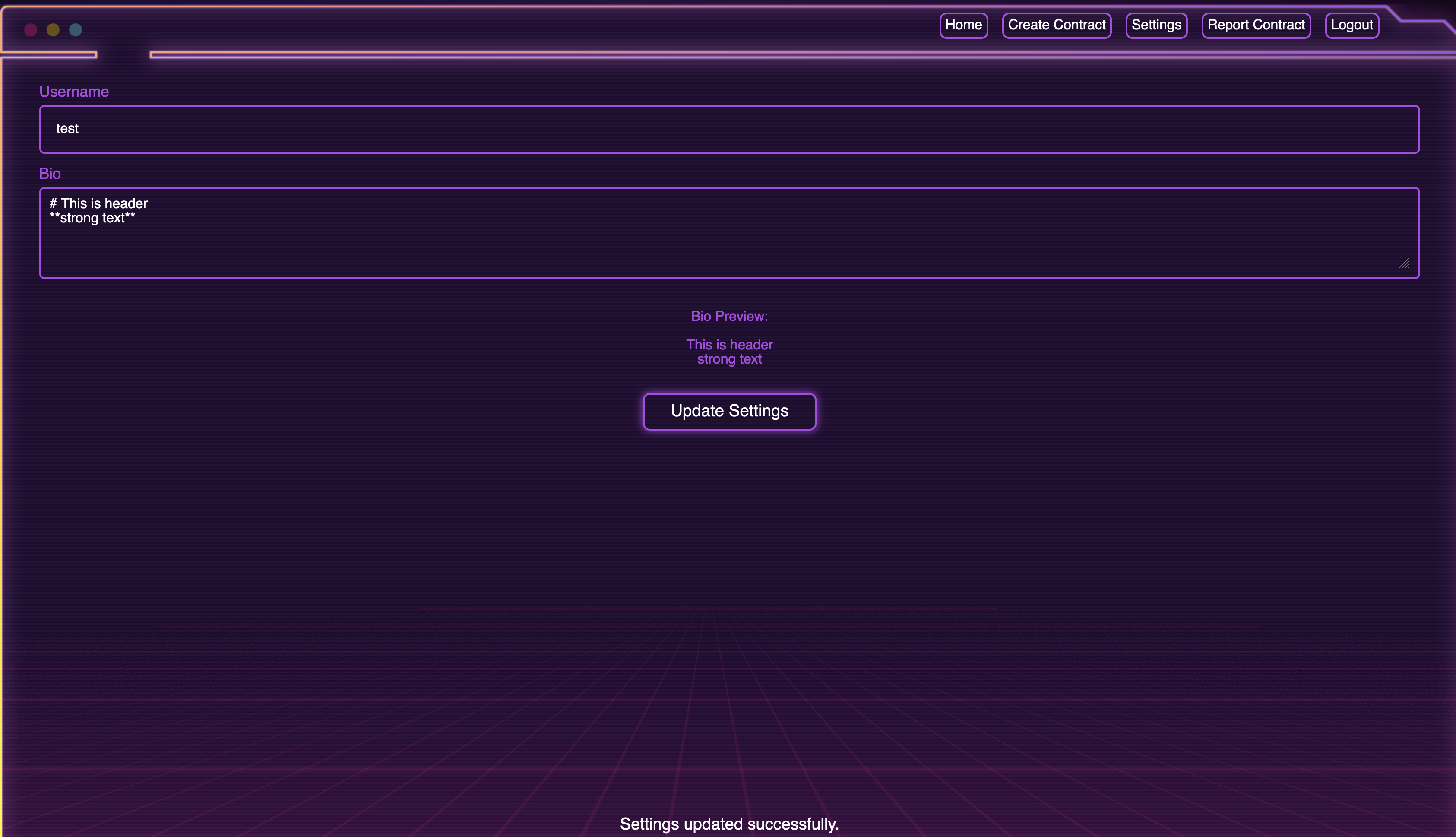Settings Page