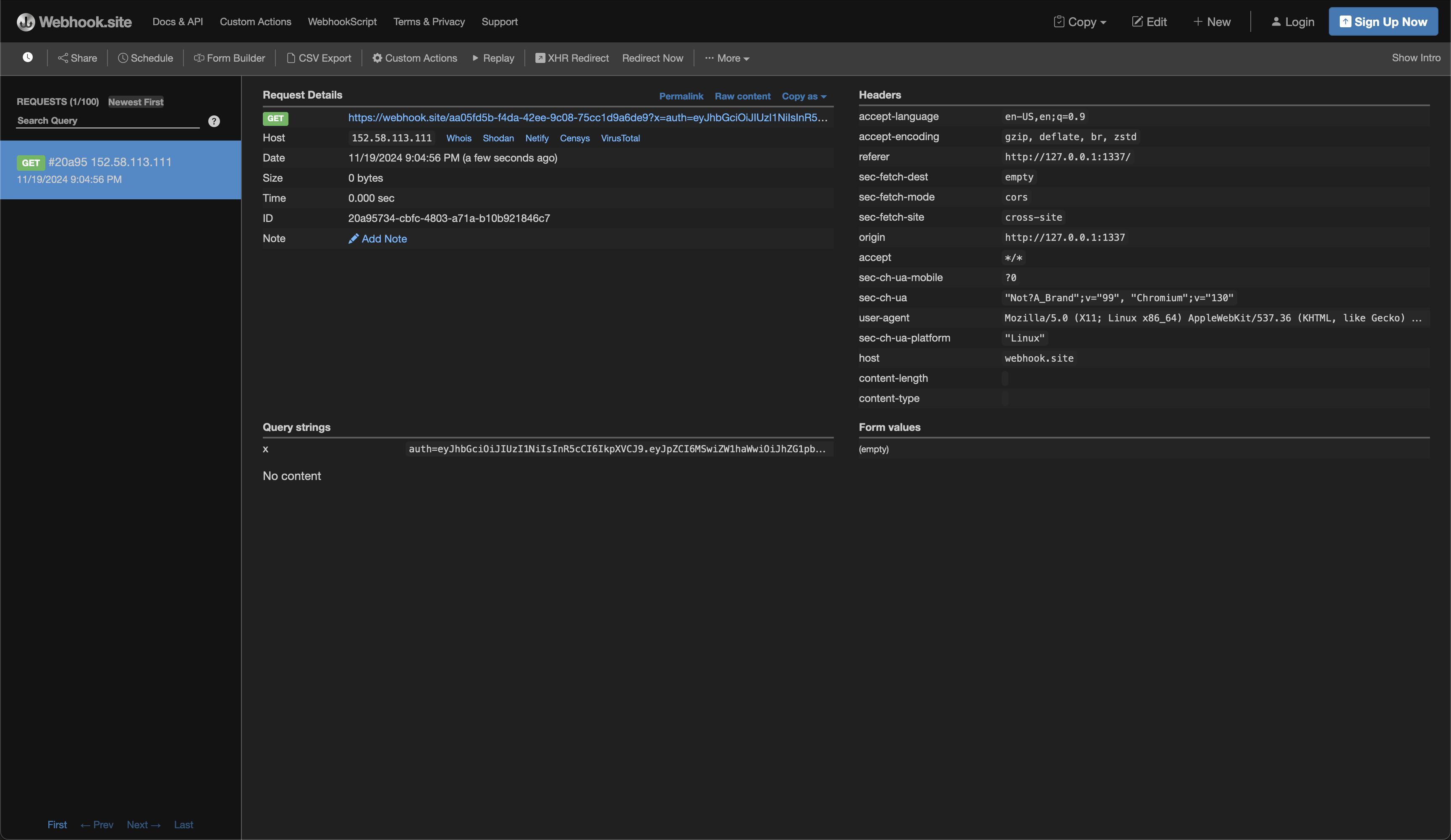 Webhook Request for Admin Cookie
